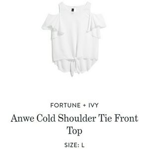 FORTUNE + IVY Anwe Cold Shoulder Tie Front Top